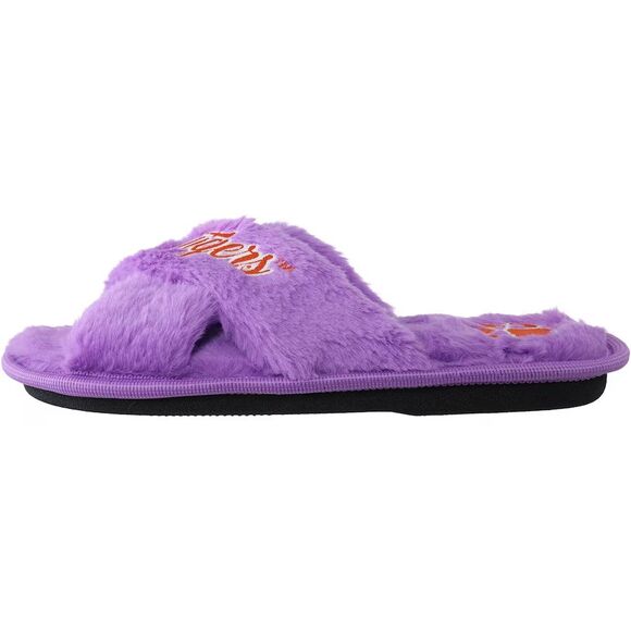Clemson Tigers Slippers Women's Size 9 XL Purple Orange Faux Fur Slide FOCO - Picture 3 of 4